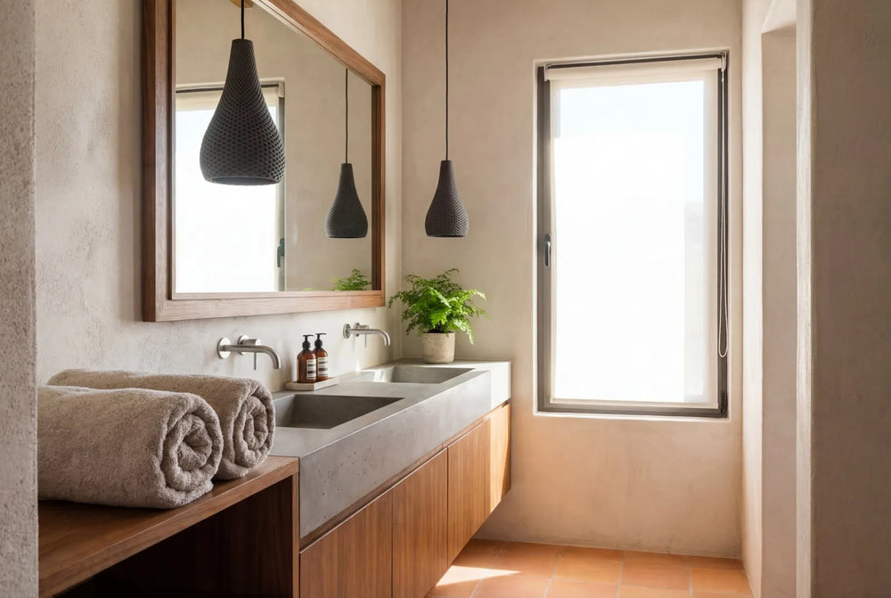 Dark gray Kalahari pendants in a bathroom