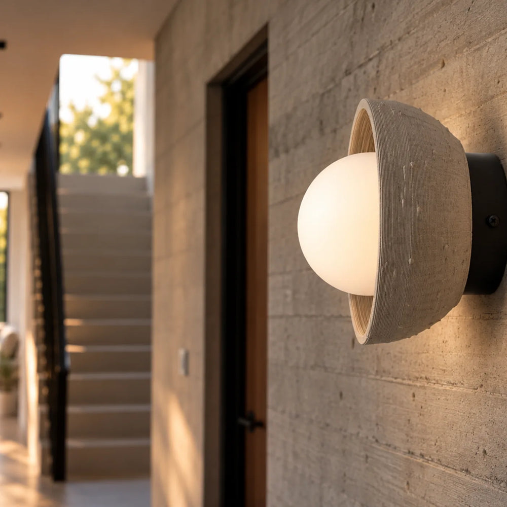 Karoo C wall light on a board-formed concrete wall